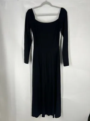Reformation Dottie Black Long Sleeve Ruched Midi Dress Size S thumbnail 9