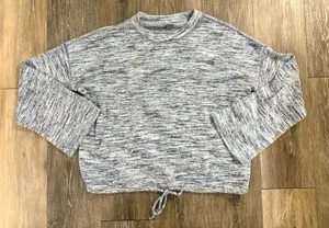 Aerie Cropped Long Sleeve Top Drawstring Hem Marled Gray/Blue XS Casual thumbnail 1