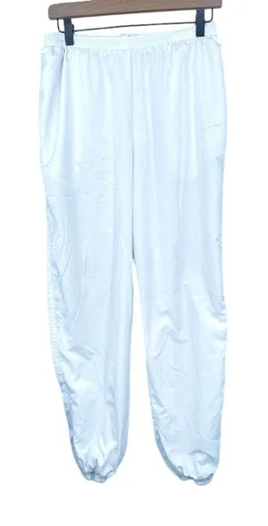 Vintage Nike Track Pants Women Medium White 90s Windbreaker Joggers Swoosh Logo thumbnail 1