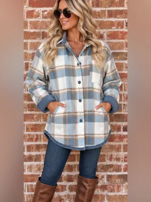 Love Tree Reversible Slate Blue Corduroy Plaid Fleece Shacket Jacket Women’s XL thumbnail 6