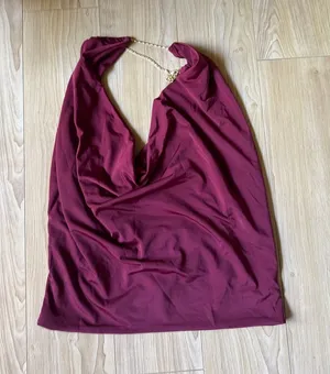 Meshki Burgundy Strapless Cowl Top with Gold Chain thumbnail 1