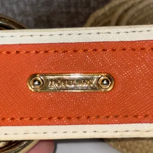 Michael Kors Woven Straw Belt Tan Orange White Leather Gold D-Ring Buckle 42" thumbnail 4