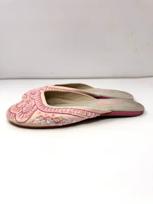 REPORT bubble gum pink fabric/sequins/beading slides, unmarked size 9 thumbnail 5