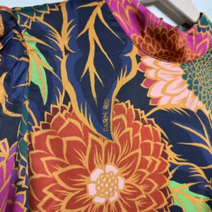 Farm Rio Women Top Small Multicolor Vintage Garden Satin Mock‎ Neck Puff Sleeve thumbnail 7