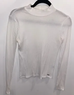 White Long Sleeve Mock Neck Shirt thumbnail 1