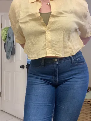 H&M Yellow Linen Button Down Cropped Top thumbnail 4