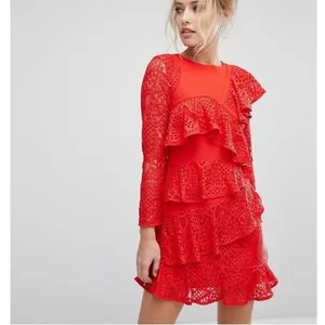 Revolve Aijek Mae Ruffled Lace Mini Dress‎ in Rouge NWT thumbnail 2