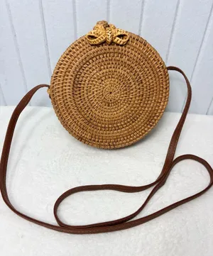 Straw Purse Handbag Summer‎ Beige Natural Handwoven Classic Wicker Rattan thumbnail 1