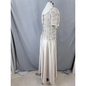 Vintage Stenay Beaded Silk Gown Ivory Geometric Seed Pearl Bodice Formal‎ Maxi 8 thumbnail 8