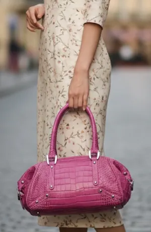 Jennifer Scott Fuchsia Leather Crocodile Print Handbag thumbnail 1