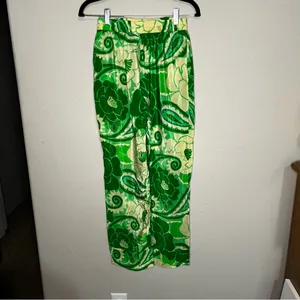 Farm Rio Tropical Groove Green Yellow Floral Bold Wide‎ Leg Flowy Resort Pants thumbnail 6