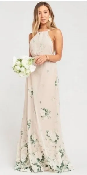 Show Me Your Mumu Amanda Floral Halter‎ Maxi Dress Beige White Green Small thumbnail 1