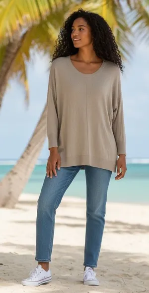 d&co Signature Women's Taupe Knit Sweater Long Sleeve‎ Oversized V-Neck L thumbnail 1