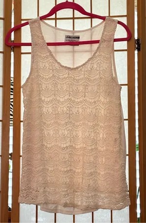 Lace Overlay Scoop Neck Tank Top - Cream Large NWT thumbnail 1