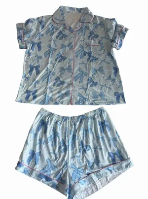 Women's Two Piece Short Sleeve and Shorts Pajamas Blue Size M #260255 thumbnail 1