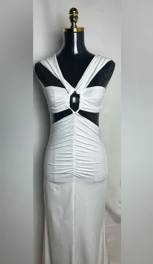 Fashion Elegant White Evening Dress body con fit mermaid dress Medium NWT thumbnail 1