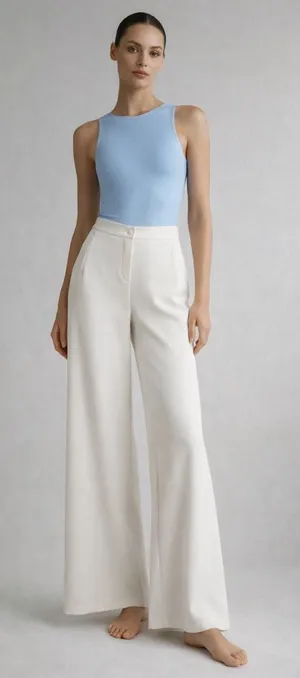 Lelagia High Waisted Wide Leg Flowy Pants White sz Small thumbnail 1