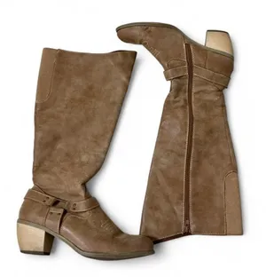 Rampage Western Harness Tall Boots Womens 8M Tan Suede Boho Block Heel RMGALEINA thumbnail 1