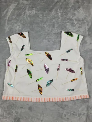 Queen of Sparkles 2 Piece Crop Top Shorts Set White Sequin XL Coctail Umbrellas thumbnail 8