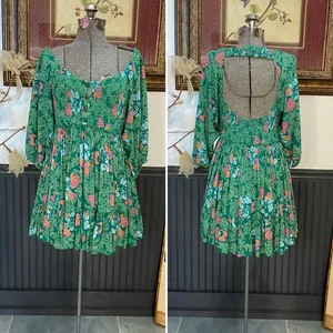 Free People Endless Summer Picnic Emerald Green Floral Boho Mini Dress - Sz S 🧡🎀 thumbnail 2