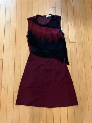 Sandro Ringo Black and Burgundy Maroon Tassel Fringe Cocktail Flapper Dress US 4 thumbnail 9