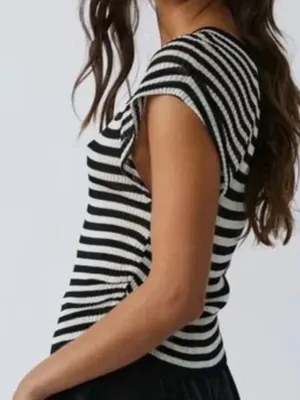 FREE PEOPLE Slinky Baby Tee Black White Striped - Size Large thumbnail 4