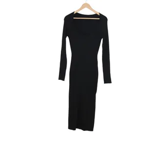HM Black Ribbed Knit Scoop Neck Long Sleeve Bodycon Midi Dress P/N thumbnail 2