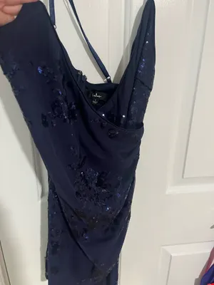 Lulus navy sequin wrap mini homecoming dress thumbnail 4