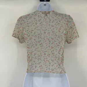 Coquette Y2K Mini Floral Mesh Top Sz M Deep V Ruch Festival Crop Cottage Fairy thumbnail 7