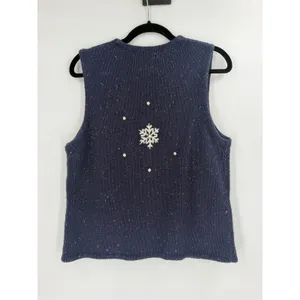 TimberLea Sweater Vest M Blue Snowman Snowflake Zip Up Grandmacore Christmas thumbnail 6