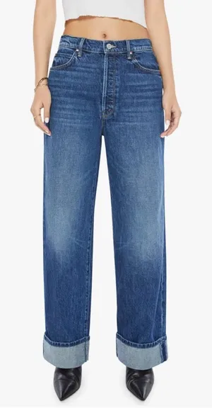 MOTHER Lil Spitfire Nerdy Cuff Wide Jean Blue Size 28 thumbnail 1