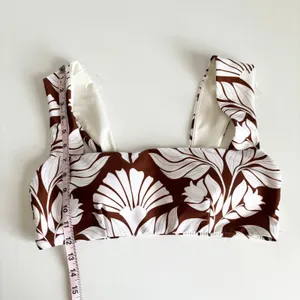 Alex Marie Brown & White Tropics Wide Strap Bandeau Bikini Top Womens Large Swim thumbnail 5