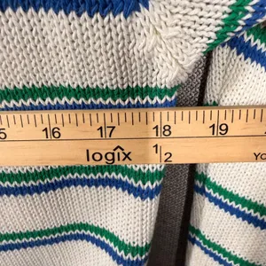 The Italian Mob Striped Knit‎ Sweater White Blue Green Snap Collar Pullover thumbnail 4