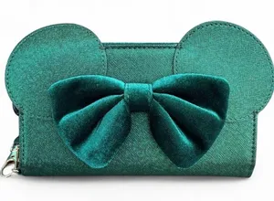 Disney Minnie Mouse Metallic Green Wallet Wristlet NWT 3D Ears Velvet Bow thumbnail 1