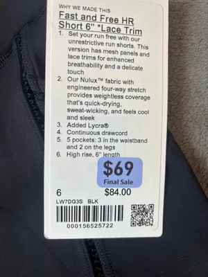 Lululemon Fast and Free High-Rise Lace Trim Short 6" *5 Pocket Black Size 6 thumbnail 6