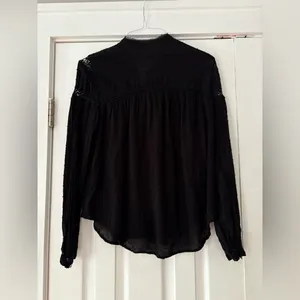 Free People Everyday‎ Girl Swiss Dot Embroidered Button Up Black Size Medium EUC thumbnail 2