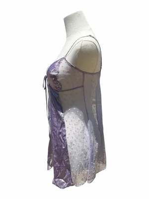 Victoria’s Secret Lavender 100% Silk Babydoll Chemise XS Sheer Polka Dot Y2K thumbnail 8