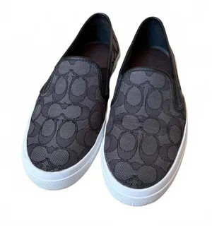 Coach Chrissy Signature Monogram Slip-On Sneakers Black Gray Women's Size 8B thumbnail 1