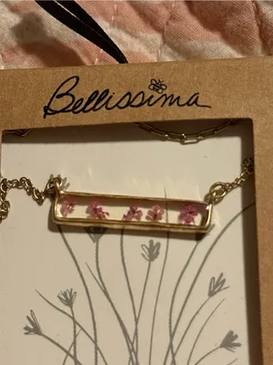 Bellissima 14K Dipped Gold Purple Wildflower Inlay Bar Necklace thumbnail 6