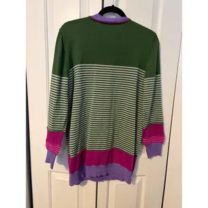 Womens Striped Long Sleeve Henley Sweater Green Purple Pink‎ XL thumbnail 3