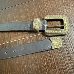 A.‎ Brod Leather Belt Womens Medium Black Western Brass Hardware Vintage USA Mae thumbnail 5