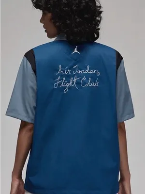 Jordan Blue Button Down Shirt‎ with White Embroidered Air Jordan Script thumbnail 2