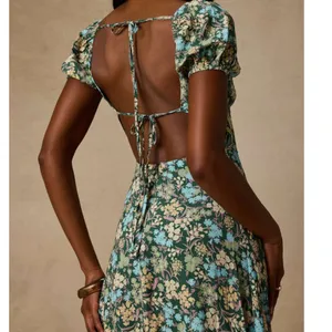 NEW Lulus Meadow Muse Green Floral Tie-Back Puff Sleeve Cottagecore Midi Dress thumbnail 5