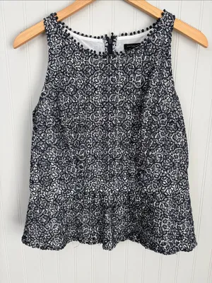 Ann Taylor Sleeveless Peplum Top Women Size 6 Blue White thumbnail 1