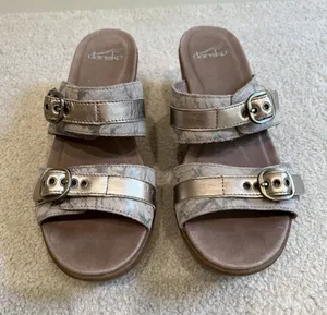 Dansko Jessie Sandals Double Strap Clogs Size 39‎ US 8.5 9 Gold & Beige Marbled thumbnail 1
