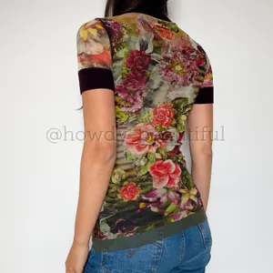 Vintage 2000's Jean Paul Gaultier Soleil Striped Floral Mesh Top Size medium thumbnail 6