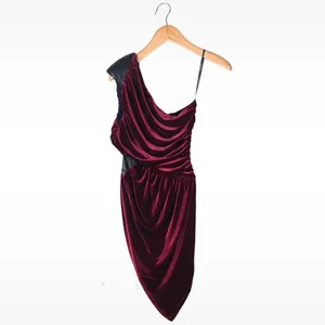 Vintage Y2K Bebe Women’s Medium Red Velvet Asymmetrical Club Party Dress Sequins thumbnail 7