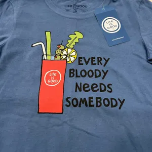 Life is Good Womens Crusher Tee Blue Every Bloody Needs Somebody‎ Graphic S NEW thumbnail 2