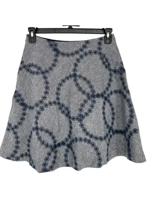 Boden A-Line Circle Embroidery Skirt Blue Gray Wool Blend Twee Mod Retro Size 6 thumbnail 5