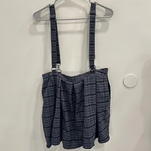 Hot Topic Gray Black Plaid Suspender Skirt Pleated Mini Detachable Straps Goth L thumbnail 4